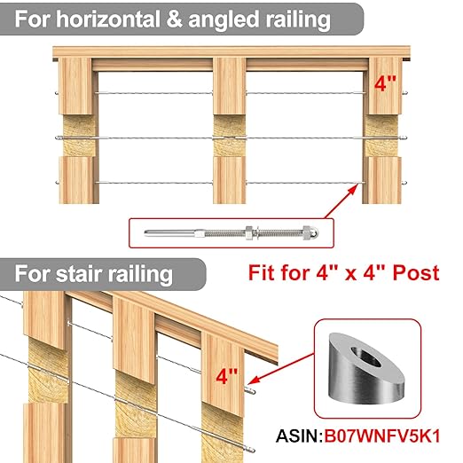 CKE 20 Pack Cable Railing Kit Hand Swage Threaded Stud Tensioner End Fitting Terminal for 1/8" Cable for 4x4 2x2 Wood/Metal Post Deck Stair Cable Railing Hardware Tensioner, T316 Stainless Steel CR06