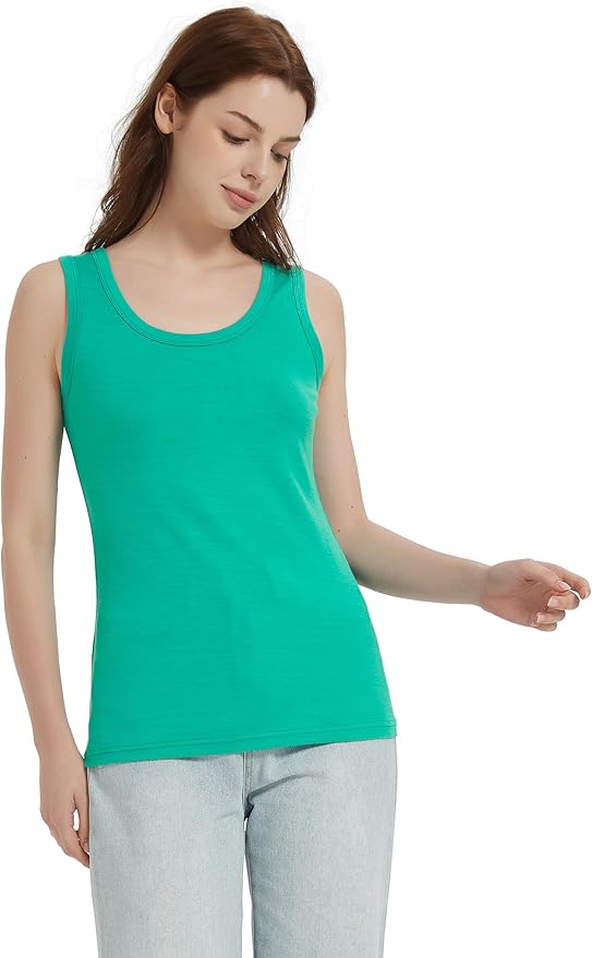 100% Merino Wool Tank Top for Women, Scoop Neck, Active Lightweight Breathable Undershirt, No-Odor Base Layer