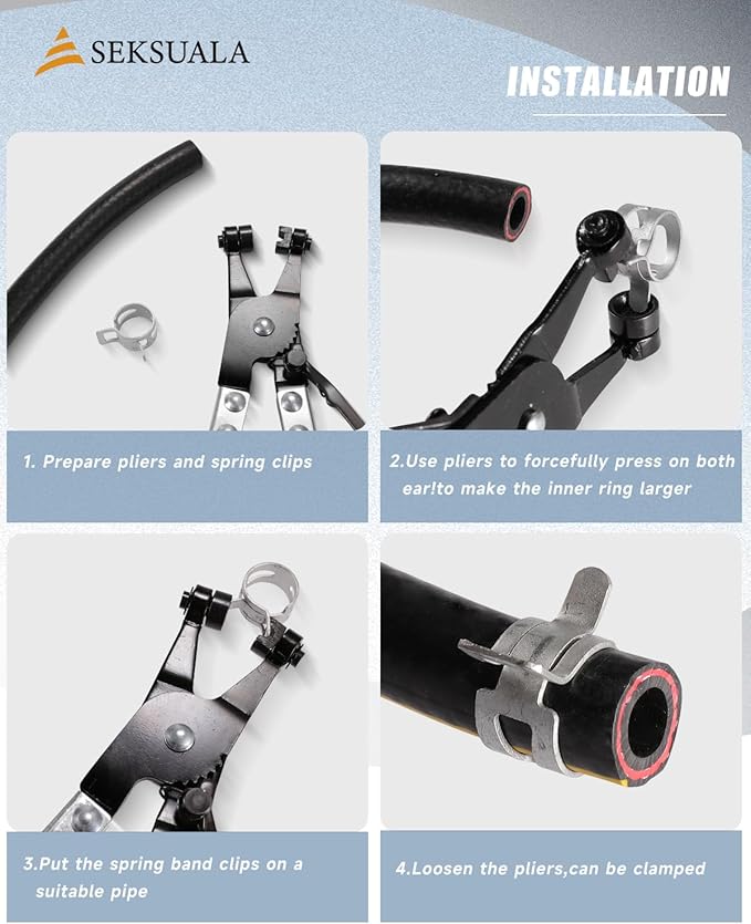 360Pcs 1/5" to 1-3/8" (5-34mm) Spring Band Hose Clamps Assortment Kit with Swivel Flat Hose Clamp Plier, SEKSUALA Constant Tension Steel Clamps for Fuel Lines, Silicone,Vacuum Hoses (Grey)