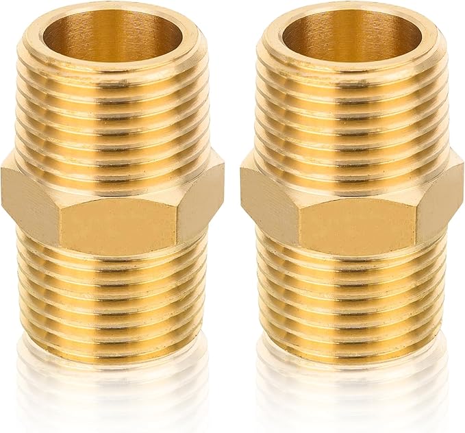 100-PCs HeSun Brass Hex Nipple Pipe Fitting, 3/8" NPT Male x 3/8" NPT Male Nipple Pipe Adapter(NPT012-100)
