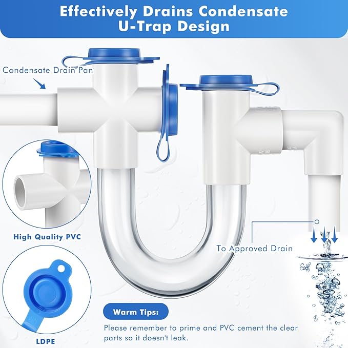 3/4 Inch Standard Condensate Trap and SS1 Condensate Overflow Float Switch Kit for HVAC Systems, Air Conditioner