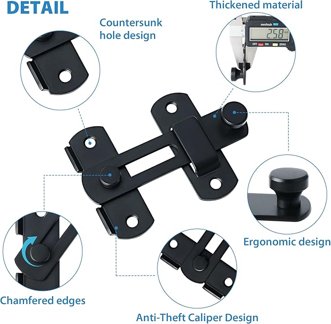 Alise 2Pcs Flip Latch Gate Latches, 4 inch Heavy Duty SUS304 Stainless Steel Gate Hardware,Safety Door Lock for Barn Wood Fence, Sliding French Doors Matte Black MS9500B-2P
