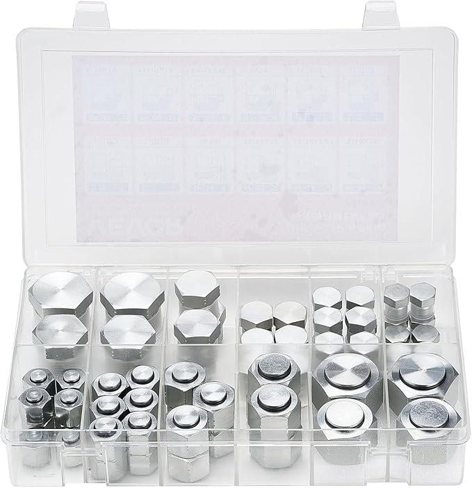 VEVOR 72 PCS ORFS Hydraulic Fittings, O Ring Face Seal Fitting Kit, Hydraulic Hose Tube and Pipe Fittings, Cap and Plug Set for Hydraulics, O Ring Assortment Kit Precision Thread, Sizes 4 6 8 10 12 16