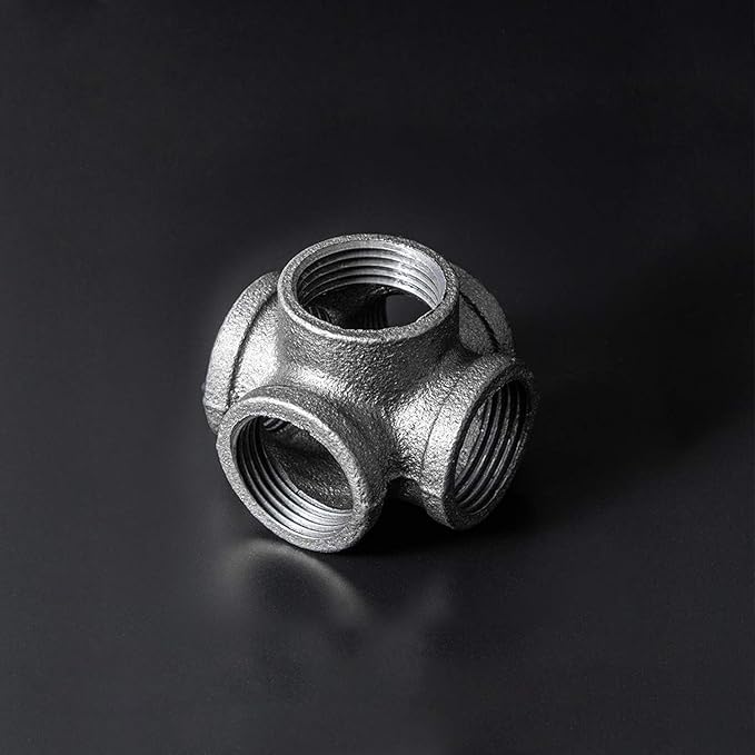 1/2" 5-Way Side Outlet Tee, Home TZH 10-Pack 5-Way Corner Gray Malleable Cast Iron Pipe Fitting for Industrial Pipe, Furniture and DIY Decoration (10, 1/2")