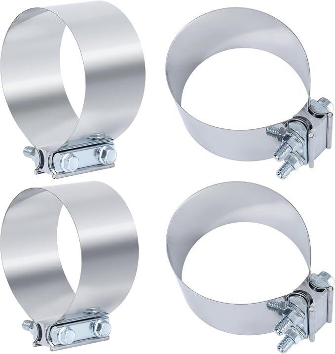 5.0 Inch Exhaust Clamp, 5 In Butt Joint Exhaust Pipe Muffler Band Clamp Sleeve Coupler Stainless Steel (4Pcs)