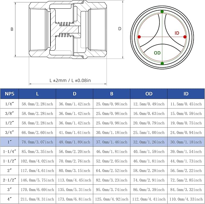 1" NPT Stainless Steel Spring Check Valve, WOG1000 NPT Thread unleaded In-Line Vertical Check Valve Non Return One Way Counterflow to Prevent the Medium Backflow for Oil Water Gas Air DN25