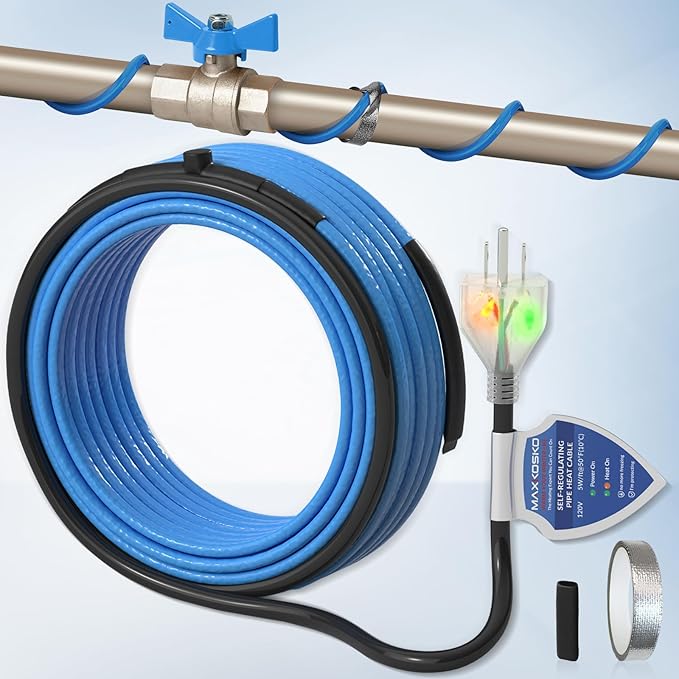 MAXKOSKO 100Ft. 120V Dual Lights Pipe Heating Tape, Self-Regulating Heat Trace for Metal & Plastic Water Pipes, Frost Protection for RV, Drain, Sewer (-40°F/-55°C)