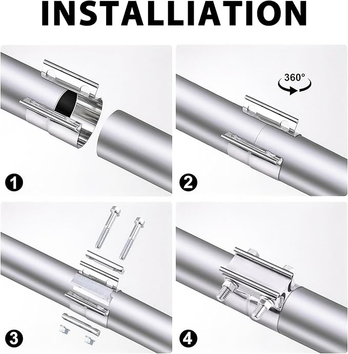 2.5 Inch Lap Joint Exhaust Clamp, 2 1/2 Inch 304 Stainless Steel Muffler Clamp, Pipe Clamps Sleeve Coupler for Pipes, Mufflers and Catalytic Converters