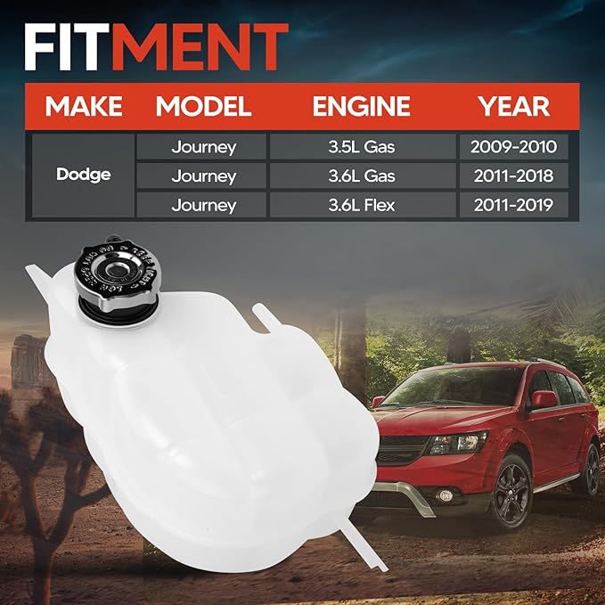 Coolant Reservoir Overflow Tank With Cap Fit for 2009-2010 Dodge Journey 3.5L Gas, 2011-2018 Journey 3.6L Gas, 2011-2019 Journey 3.6L Flex