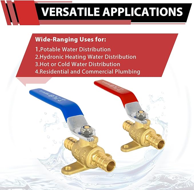2-Pack EFIELD 1/2-inch Crimp Pex Brass Full Port Shut-off Ball Valve with Drop-ear, Red and Blue Levels, ASTM F1807 (2, 1/2-inch),(VALVE211)