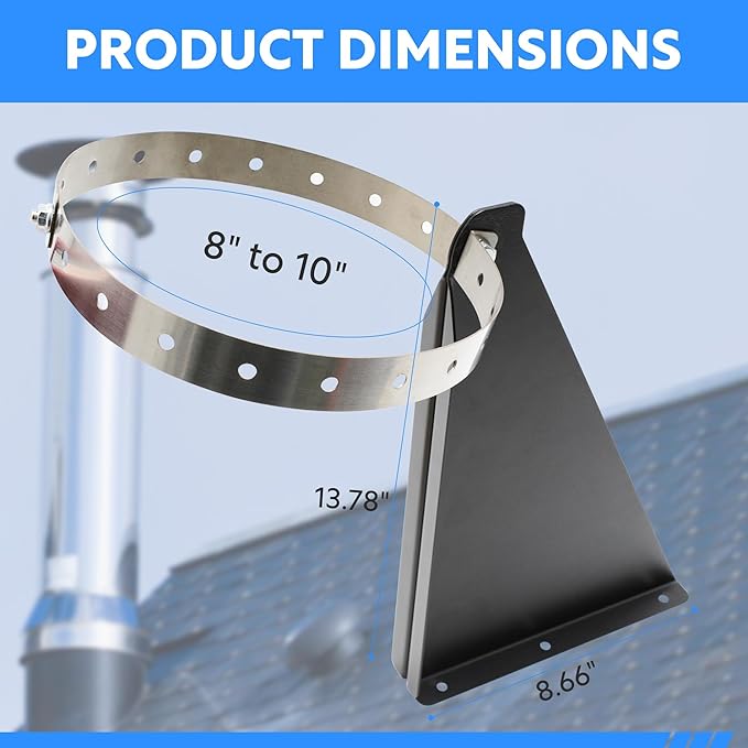 Snow Guards for Metal Roofs, Adjustable Stainless Steel Chimney Pipe Support Bracket, Heavy-Duty Snow Destroyer for 8"-10" Vent Pipes, Chimneys, and Stack Pipes
