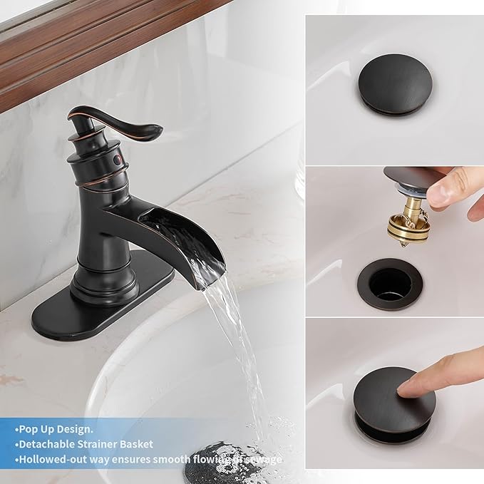 BWE One-Piece Bathroom Vessel Sink Drain Stopper Without Overflow Pop-Up Drain Assembly with Strainer for Bathroom Vessel Vanity Faucet Bathroom Solid Brass Oil Rubbed Bronze