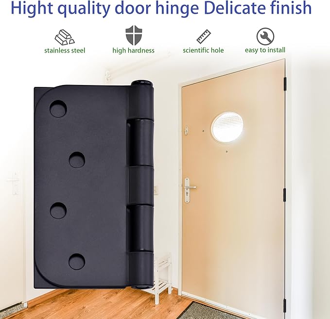 4 x 4 Inch Black Door Hinges, 18 Pack Matte Black Hinges for Interior Doors Heavy Duty Hinges with Square and 5/8" Radius Corner