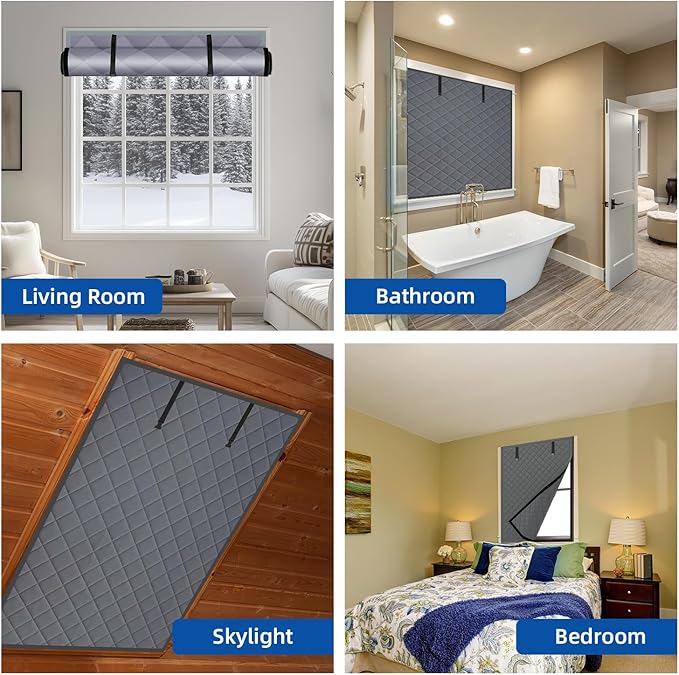 Thermal Window Cover for Winter, 63"x 47" Window Insulation Kit, Oxford Cloth Cotton Layer Insulated Window Cover to Keep Cold Out for Living Room skylights RVs - Gray