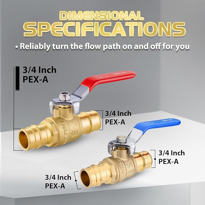 6-Pack Foskan 3/4" Brass PEX-A Full Port Ball Valve, Quarter Turn Shut-off Valve for PEX-A Tubing(Blue and Red)