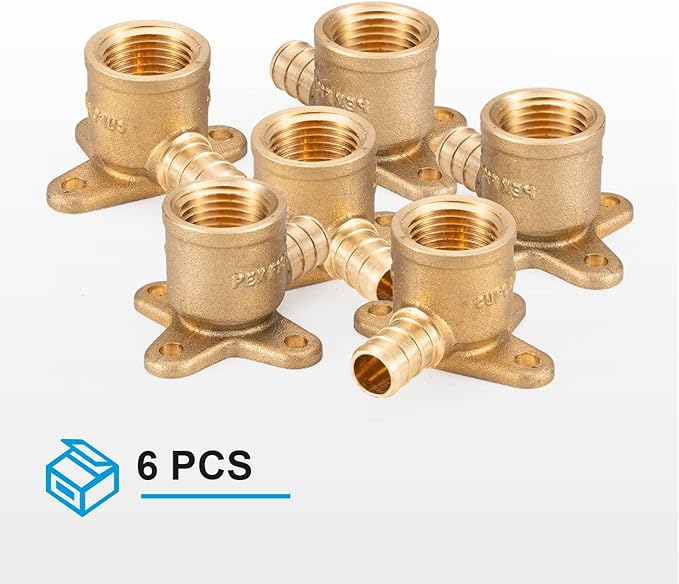 WMAXPFIT(6 Pack) 1/2 Inch Drop-Ear Elbow F1807, 1/2 Inch PEX x Female NPT Thread LF Brass crimp fitting for PEX-b pipe