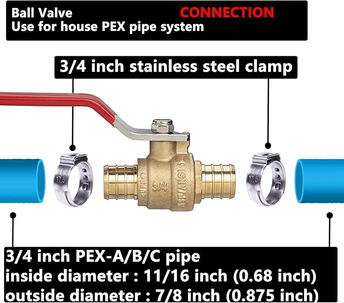 (10 Pack) Lidertik 3/4 inch PEX-B Crimp Ball Valve Shut Off Valve 1/4 Turn Valve LI-QF1-1807-0.75(10 PCS)