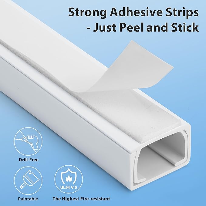ZhiYo 204in Cord Covers for Wires on Wall, Cord Hider for 1 Wire, Wall Cable Hiders for Mounted TV, Wire Covers for Cords, Cable Management Raceway kit, 12x L17in, W0.6in H0.4in, White