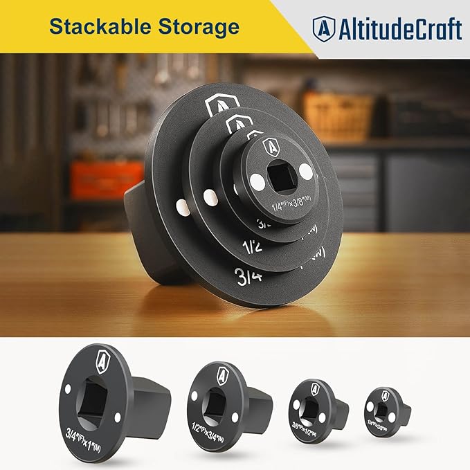 2025 Low Profile Impact Socket Adapter Set, Drive Ratchet Adapter Set, Designed for Tight Spaces, 3/8" to 1/2", 1/4" to 3/8", 3/4" to 1", 1/2" to 3/4", 4PC