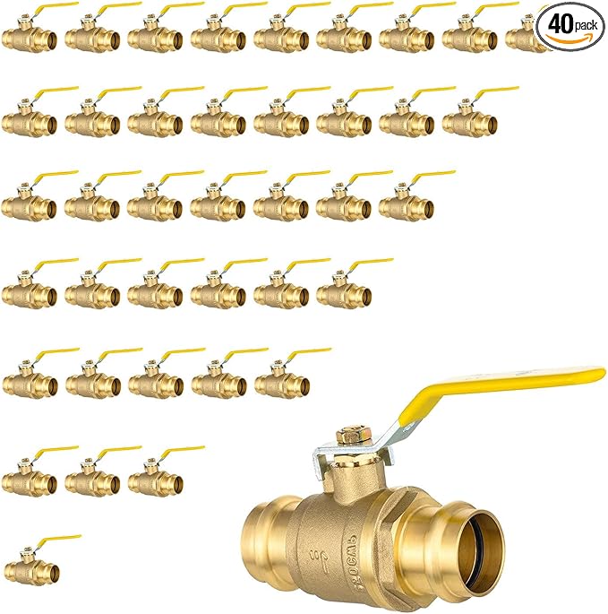 1" Press Ball Valve, 40 Pack Shut Off Valves with EPDM O-ring, Quarter Turn Brass Full Port Shut Off Ball Valve for Hot and Cold Water, NSF/ANSI 61 Certified