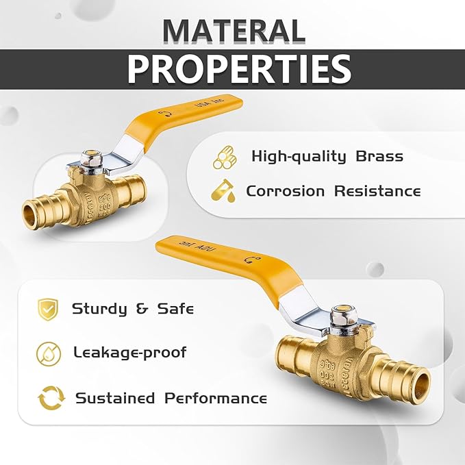 10-Pack Foskan 1/2" Brass PEX-A Ball Valve with Yellow Handle, Quarter Turn Full Port Valve for PEX-A Pipe Connection