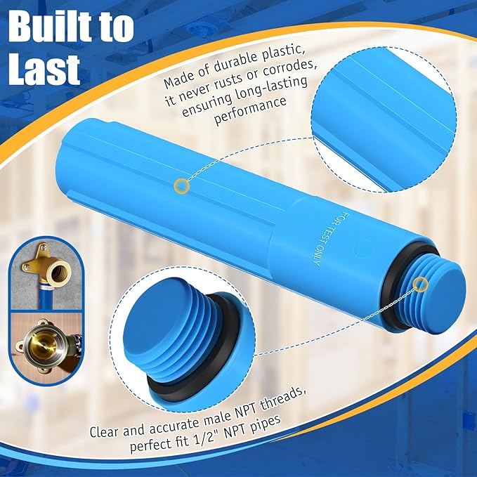 Feekoon 1/2 Inch MNPT Bathroom Shower Test Plug, Reusable Pressure Testing Plug for Shower and Tub Installations, Easy to Install(6 Pack)