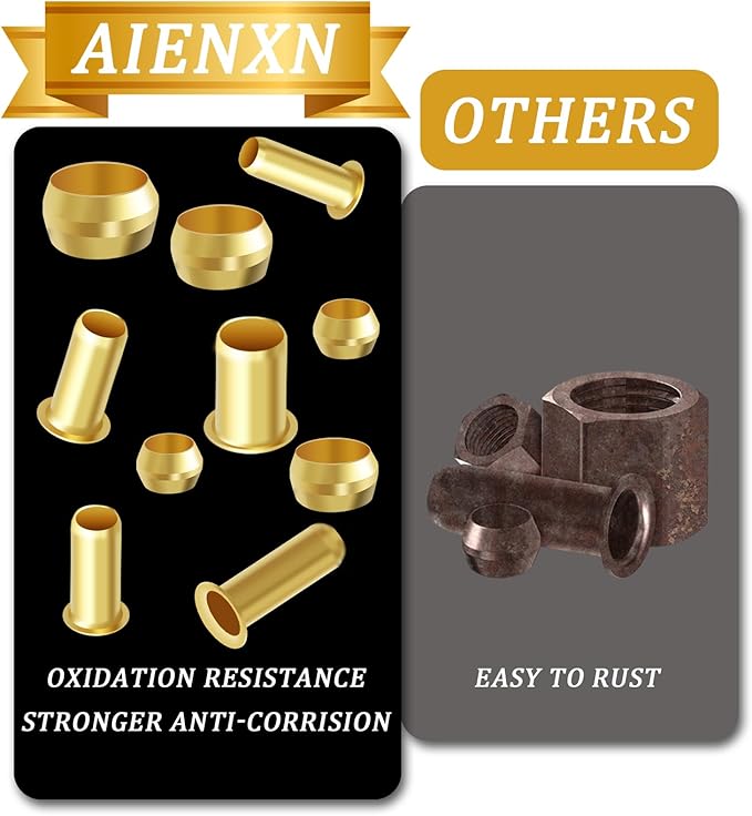 230PCS 6 Sizes Brass Compression Fittings Assortment kit- 1/2", 3/8", 5/16", 1/4", 3/16", 1/8" Insert, Sleeve Ferrule for Connecting air, Fuel, Water, Oil and inert Gases Lines