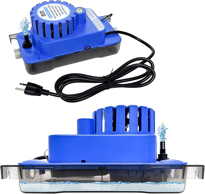 1/10 HP 93 GPH 20ft Max Head HVAC Condensate Pump, 115V w/Automatic Safety Switch, Removal Drain Pump for Air Conditioner, Dehumidifier, Ice Maker, Furnace, AC unit, Low Profile