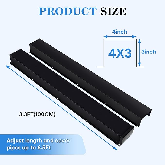 LyPrem 4" W x 6.5Ft L Metal Line Set Cover Kit - Decorative AC Pipe Cover for Ductless Mini Split/Central Air Conditioner/Heat Pump Systems, Black