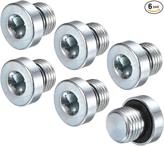 6-Pack M10x1mm Inner Hex Head Pipe Fitting Plug, Carbon Steel Sensor Socket Plug with Seal O-Ring for Terminate Pipe Ends/High Pressure Washer, Sealing Screw
