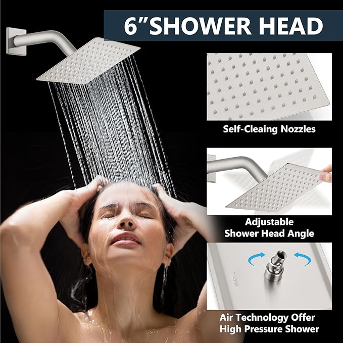 Aolemi Shower Faucet Set Ceiling Mount Shower System Rough-in Valve and Shower Trim Kit 10 and 6 Inch Dual Shower Head 2 in 1 Handheld Spray Push Button Diverter Brushed Nickel