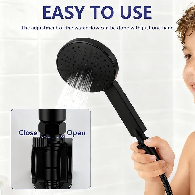 Shower Flow Control Valve G1/2 IPS Shower Head Shut Off Valve with Water Pressure Regulator for Moen Shower Valve, Toilet Valve, and Bidet Sprayer, Black