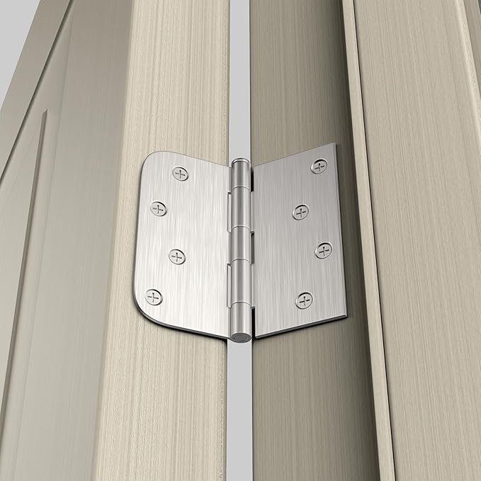 Goldenwarm 6 Pack Brushed Nickel Door Hinges 4x4 Inch With Square & Round Corners - Satin Nickel Iron