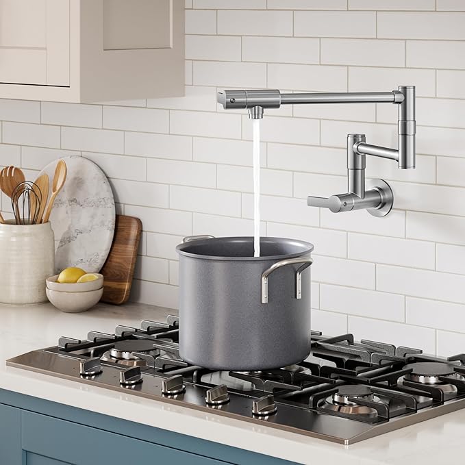 KRAUS Oletto Pot Filler Faucet with Retractable Arm, Wall Mount Kitchen Faucet, Pot Filler for Stove in Spot-Free Brushed Brass, KPF-5001SFS