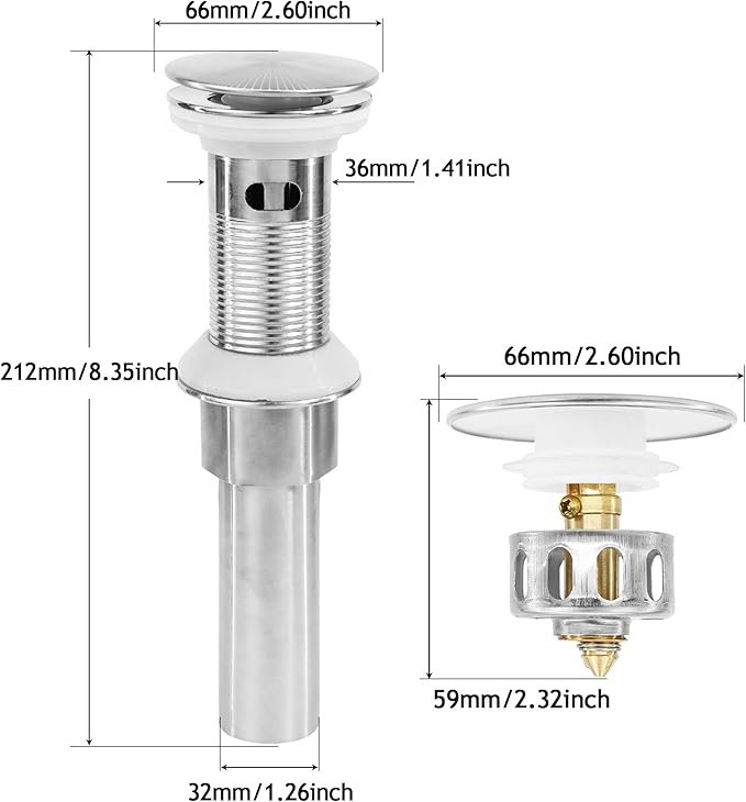 Bathroom Sink Drain,4 Pack Drain Stopper with Overflow,Pop Up Drain Assembly with Detachable Strainer Basket,Built-in Anti-Clogging, Stainless Steel Nut Brushed Nickel