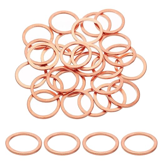 uxcell 75Pcs M24 Flat Washer Copper Washer Sealing Rings, 24mm ID 30mm OD 2mm Thickness Copper Crush Washers Metric Sealing Gasket for Plumbing Machinery Automotive