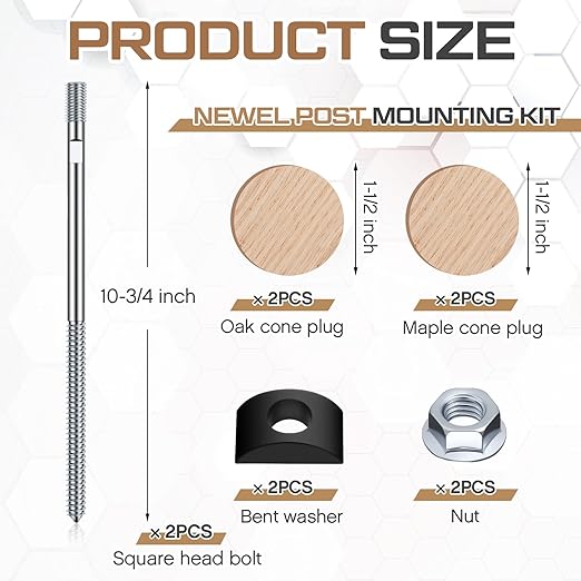 Shimeyao 2 Set Wood Newel Mounting Kit Newel Post Fastener Installation Kit for Residential and Commercial Installation, Anchors Post Directly to Wood or Concrete Floor