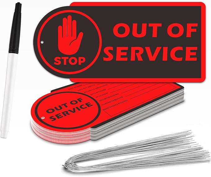 Out of Service Tags, 60 Pack Plastic Out of Service Tags with Wire for Maintenance Required, Red Equipment Repair Tags Waterproof, Equipment Maintenance Tag