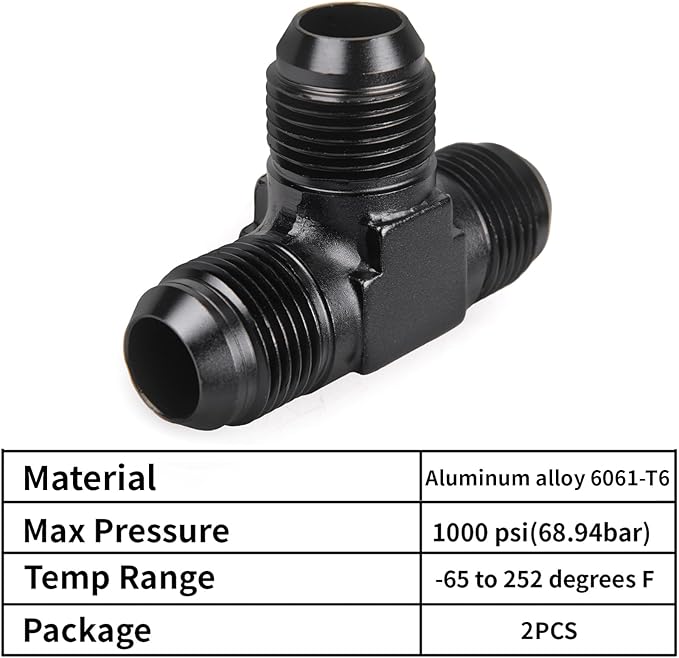 10AN Male Flare Tee Fitting Adapter T Fuel Hose Union Aluminum 2Pcs