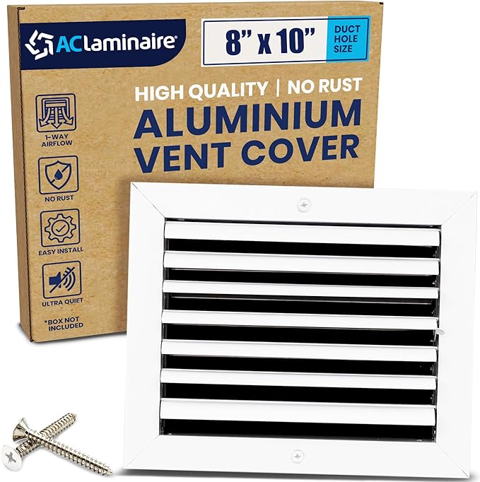 8x10 Inch (Duct Opening) Aluminum 1-Way Air Flow Vent – HVAC Vent Cover for Wall or Ceiling – Quiet HVAC Wall Register - Multi-Shutter Damper – Adjustable Curved Blade - Plastic Seal for Tight Fit