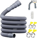 10FT Universal Washing Machine Drain Hose Kit – Extra-Long Corrugated Extension for Washer, Dishwasher & Dehumidifier | 7-Pack with 4 Stainless Clamps & Adapter, U-Bend Bracket