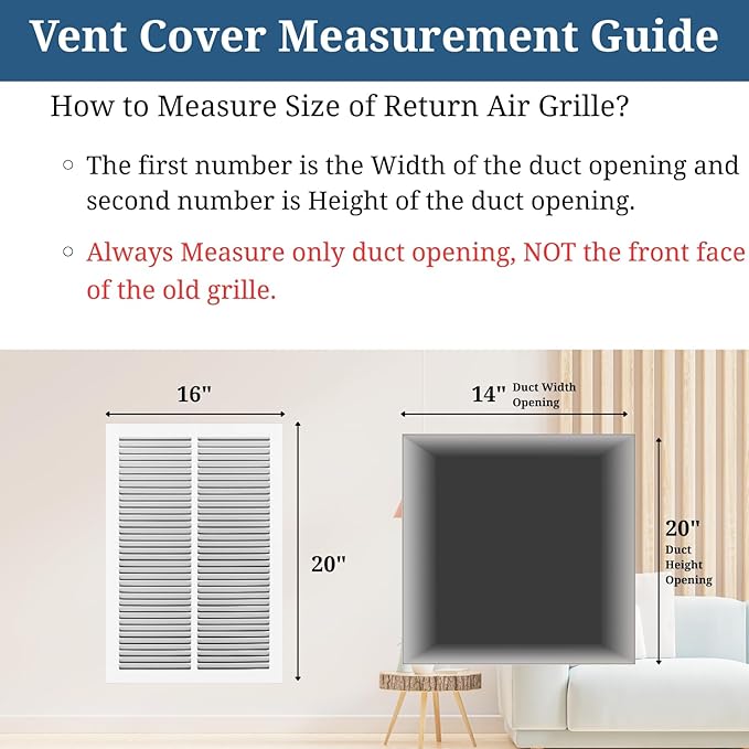 14 x 20 Inch Return Air Vent Cover, Solid Steel HVAC Grille for Wall or Ceiling, White Duct Opening, Durable Return Air Vent Cover, Airflow Ventilation Grille for Home or Office