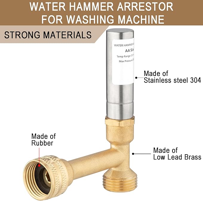 [2 Pieces] Lingmfg Water Hammer Arrestor For Washing Machine, 3/4 Inch Thread Brass LING-WMWHA-SS-O-2