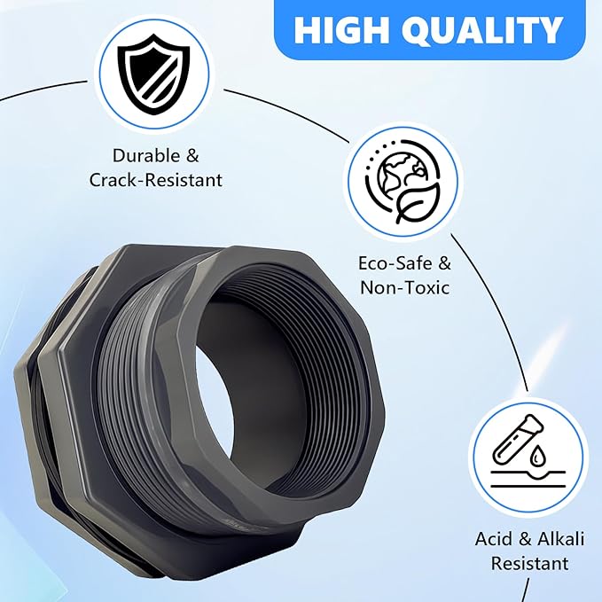 Bulkhead Fitting 4 Inch PVC - Heavy-Duty Plumbing Kit for Water Tank, Aquariums, Rain Barrels & Pools with Reinforced Seals