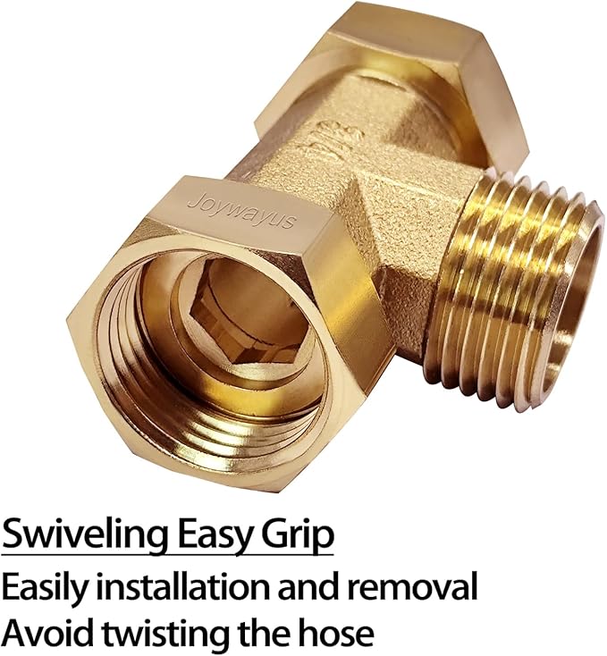 Joywayus 3/4" GHT Female × Male × Female Brass Tee Swivel Pipe Fitting T 3-Way Adapter