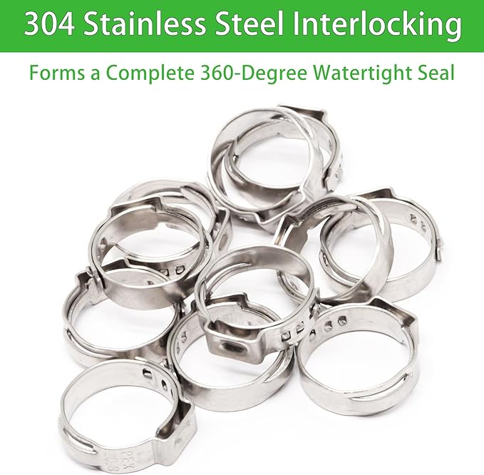 Stainless Steel 304 Pex Crimp Ring Clamp, Hose Pex Fitting Clamps (5/8 Inch, 50pcs)