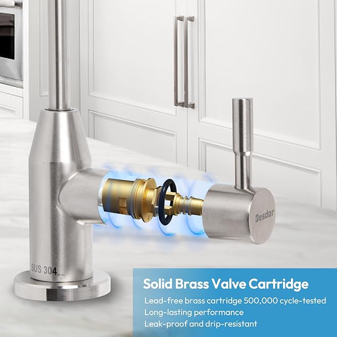 Besdor Drinking Water Faucet, Filtered Water Reverse Osmosis RO Faucet for Kitchen Sink, Non-Air Gap, Lead-Free, 304 Stainless Steel, Brushed Nickel (WF1)