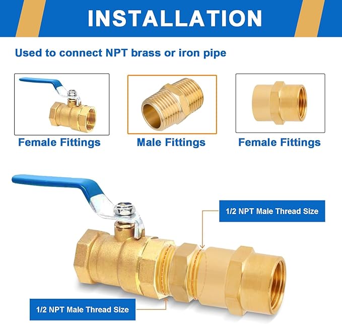 4PCS Hex Nipple 1/2"NPT x 1/2" NPT Male Solid Brass Pipe Fitting, 1/2 inch Brass nipple Male Threaded Pipe Adapter Fittings Equal Nipples Connectors Couplings