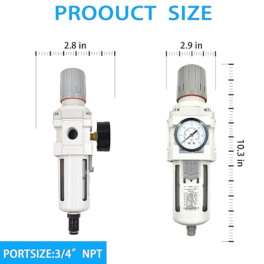 XingNEeng 3/4" NPT Compressed Air Filter Regulator Lubricator Combo, Water/Oil Trap Separator, Gauge(0-150 psi), Semi-Auto Drain, Poly Bowl, 5 Micron Brass Element, Bracket, for Pneumatic Systems