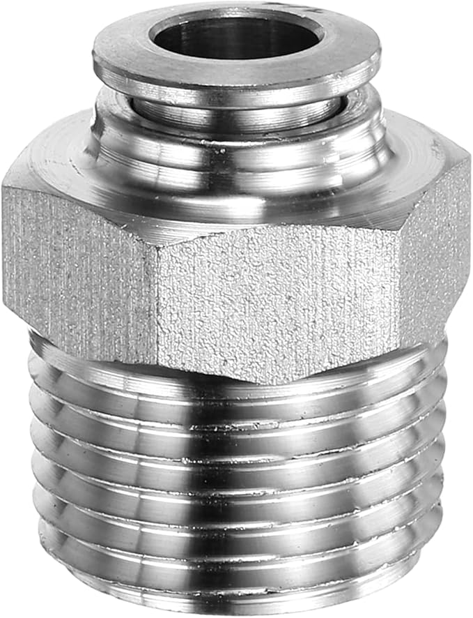 HARFINGTON Push to Connect Fittings 1/4" Tube OD x 3/8" NPT Thread Male Straight Union Fittings 304 Stainless Steel Quick Connect Pneumatic Accessories for Trailers Air Brake System